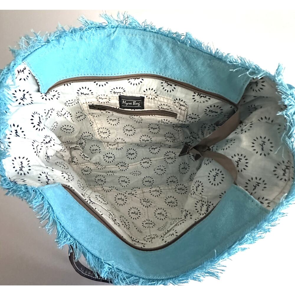 Myra Bag Ocean Live Small Tote Bag Womens Turquoise Canvas Leather Rug Boho - Picture 8 of 12